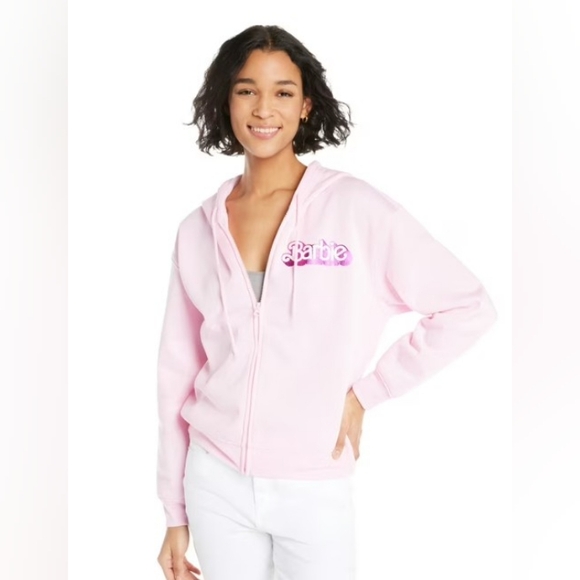 Barbie Matching 2 piece Jogger Set  Baby Pink & Fushia Pink Metallic Logo NWOT - Picture 2 of 10